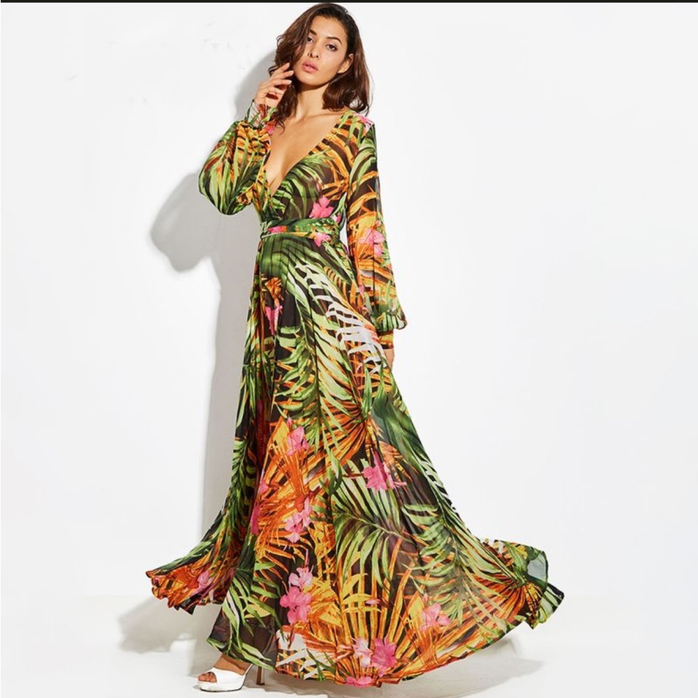 Spy Zone Exchange Floral Botanical Long Flowy Maxi Dress